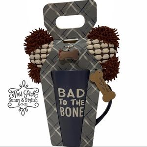 BAD TO THE BONE Doggy Gift Set Coffee Mug ID Tag Dog Toy